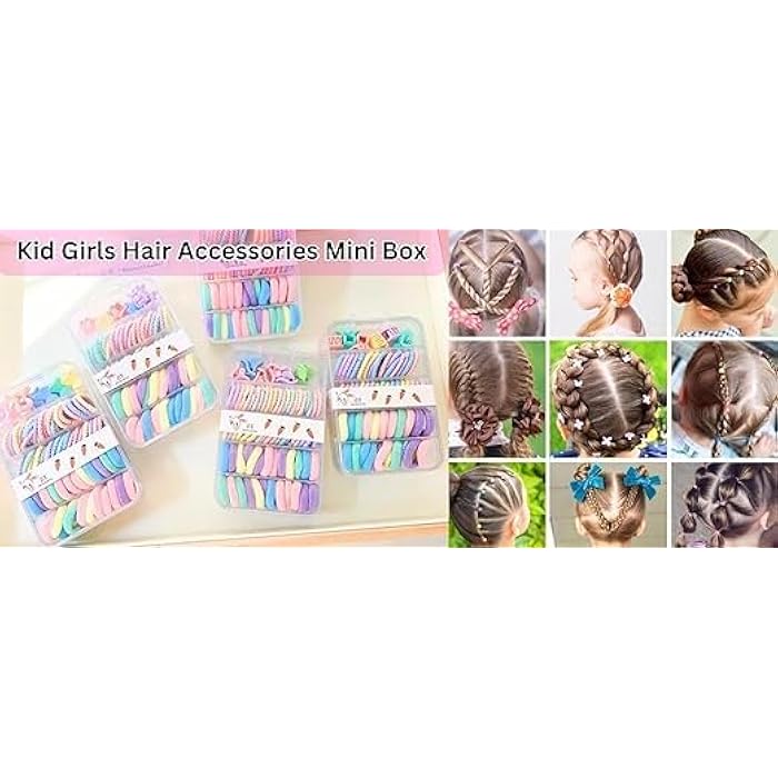 Baby Hair Rubber Bands Colorful For Thin and Thick Hair Cotton Ponytail Holders For Baby Kid Girls Hair Accessories Elastic Hair Ties Mini Claw Clips (Multicolor, Set of 75Pcs) - With Storage Box - Image 2